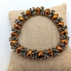 VTG 90's Stretch Bracelet Silver? Beads Gold Faceted Crystal Shimmer Bead 8M